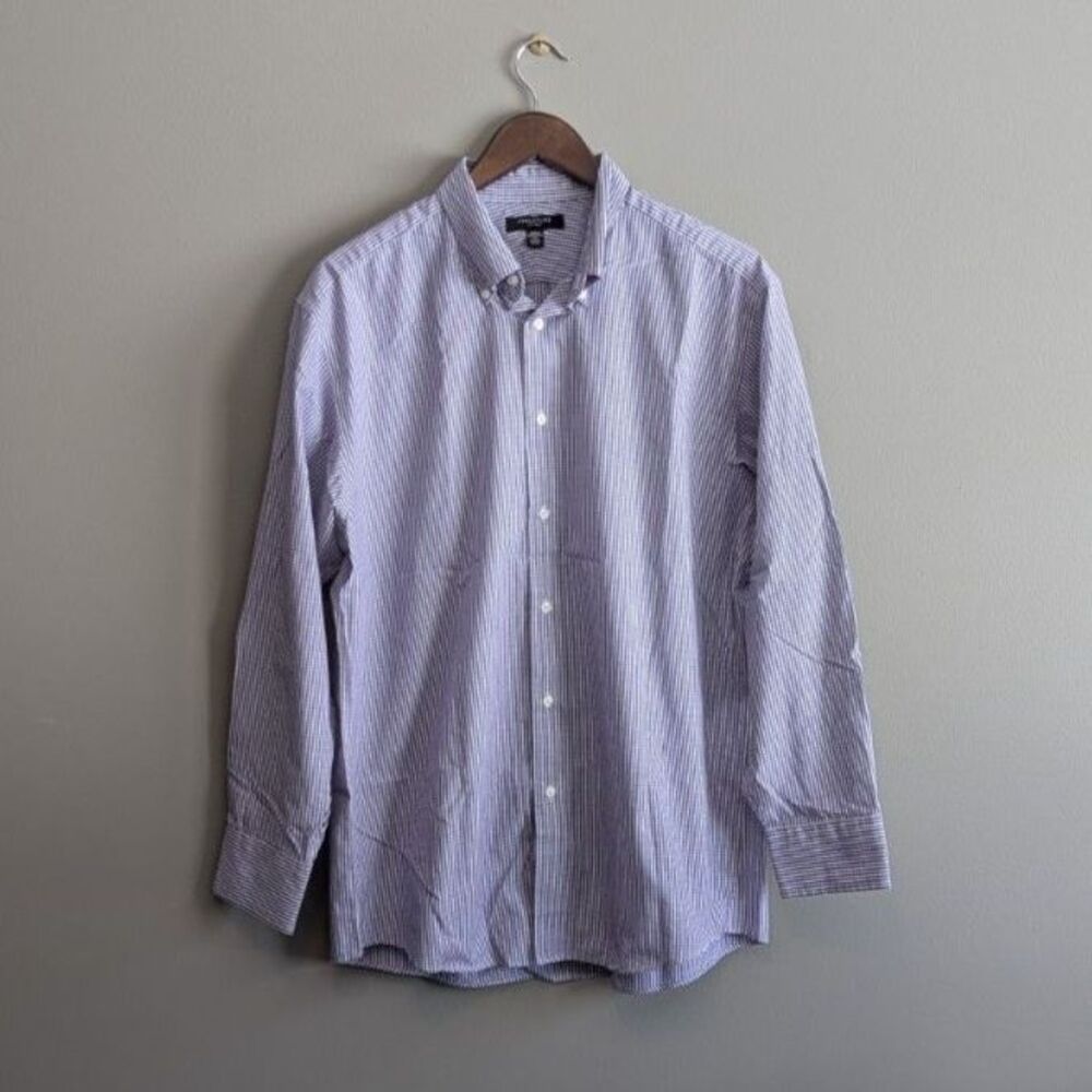 Structure Men’s Purple Check Button-Up Dress Shirt Size Large Lightweight Fitted